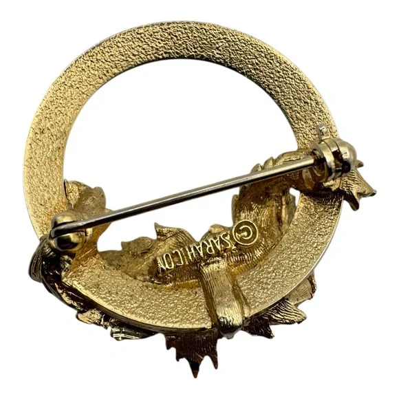 Sarah Coventry Gold Tone‎ Pearl Leaf Wreath Brooch Pin 1” Vintage - Picture 5 of 7